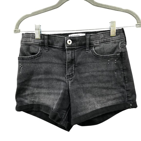 Abercrombie Kids Mid Rise Midi Short Girls Size 15/16 Black Denim Jean Short - Picture 1 of 9